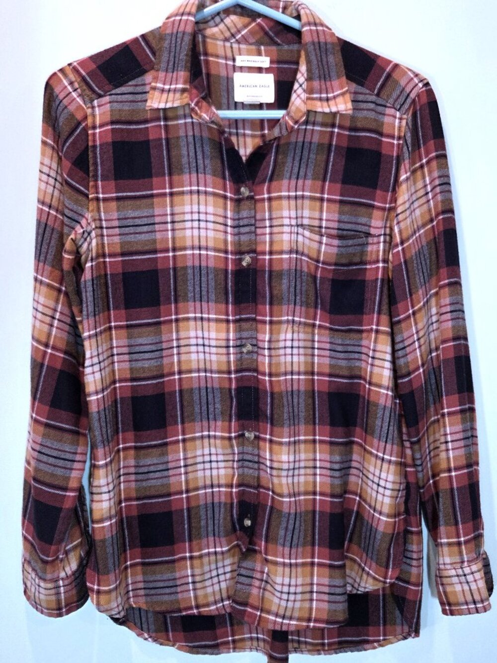 American Eagle Brown & Tan Plaid Flannel Shirt Size S
